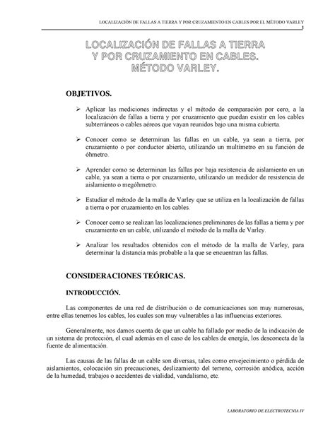 Fallas En Cables Varley 1 LocalizaciÓn De Fallas A Tierra Y Por