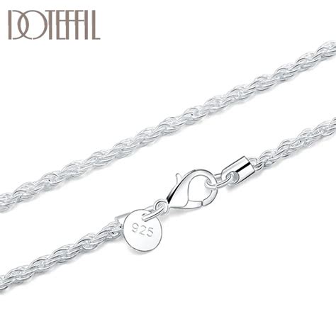 DOTEFFIL 925 Sterling Silver 16 18 20 22 24 Inch 3mm Hemp Rope Chain