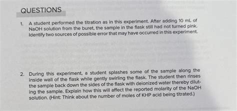 Solved 1. A student performed the titration as in this | Chegg.com