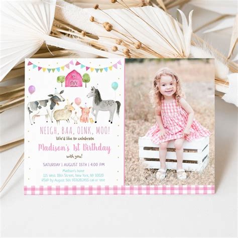 Pink Farm Party Birthday Invitation Zazzle Geburtstag Auf Dem