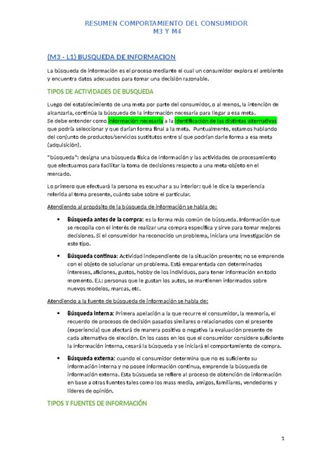 Resumen Comportamiento Consumidor M3 Y M4 M3 Y M M3 L1 Busqueda De Informacion La Búsqueda