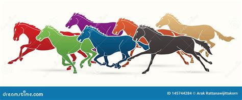 7 Horses Running Cartoon Graphic Stock Vector - Illustration of ...