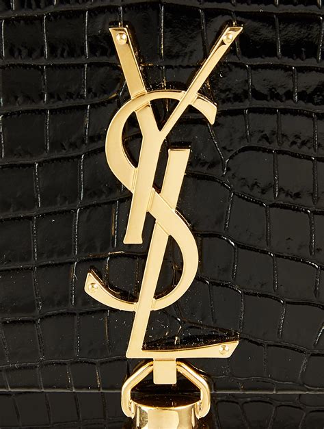 Saint Laurent Kate Ysl Monogram Croc Embossed Shiny Leather Chain