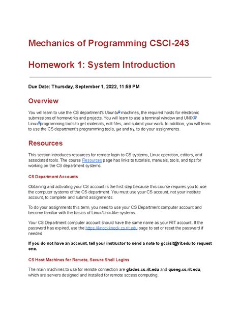 Homework 1 System Introduction Mechanics Of Programming Csci