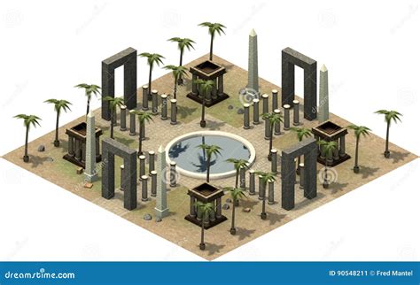 Isometric Buildings Of Ancient Egypt Oasis In The Dessert 3D