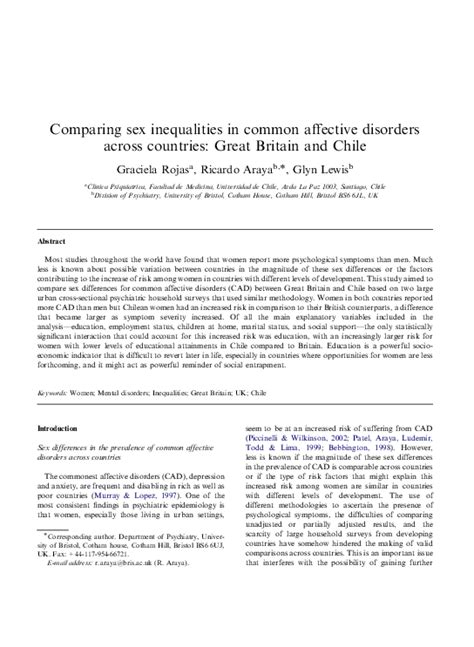 Pdf Comparing Sex Inequalities In Common Affective Disorders Across