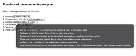 SOLVED Functions Of The Endomembrane System Match The Organelle With