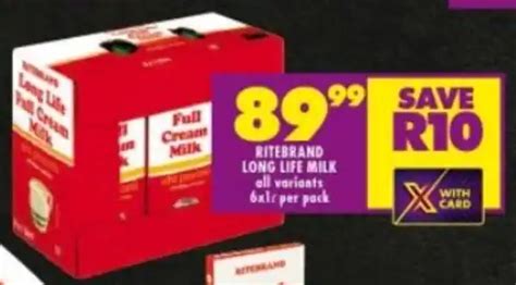 RITEBRAND LONG LIFE MILK All Variants 6x1L Offer At Shoprite