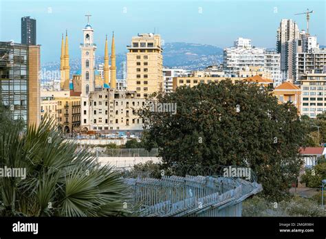 Beirut city skyline. Modern buildings, old buildings, military ...