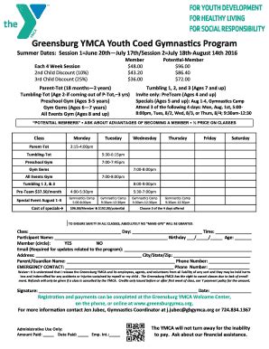 Fillable Online Greensburgymca Greensburg Ymca Youth Coed Gymnastics