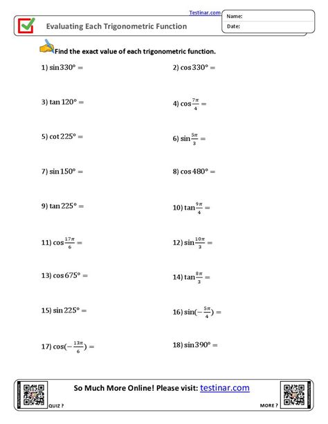 Evaluating Each Trigonometric Function Worksheets Worksheets Library