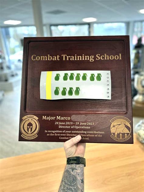 Combat Training School Plaque Town Board Dark Wood Trophy Center