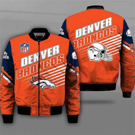 Denver Broncos Team Logo Pattern Bomber Jacket Orange Zorlior Shop