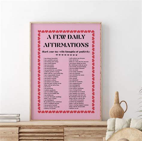 POSTER Daily Affirmations Pink Wall Print Preppy Room Decor Dorm