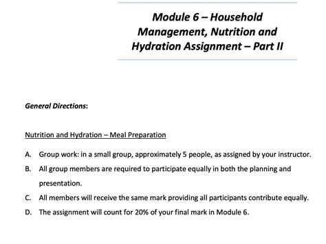 Module 6 Household Management Nutrition And Hydration Course Hero