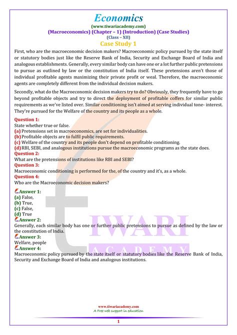 Ncert Solutions For Class Macroeconomics Chapter Case Study