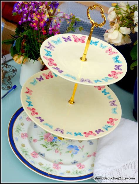 Butterfly Floral Three Tier Cake Stand Graduated Tiered Large Etsy 日本