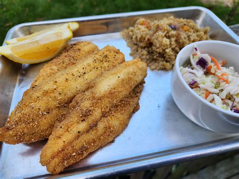 Homemade Lightly Fried Fish Fillets Walleye Quinoa With Roasted