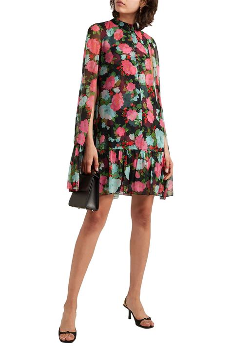 Erdem Constantine Cape Effect Floral Print Silk Chiffon Mini Dress