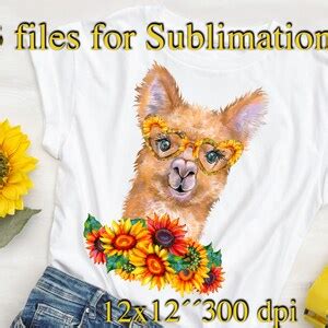 Llama Sunflowers Sublimation Alpaca Mama Watercolor Png Floral Clipart