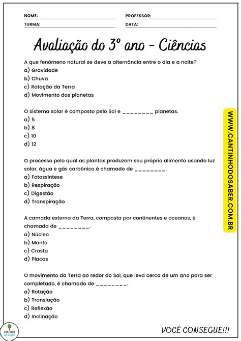 Avalia O De Ci Ncias Para O Ano Bimestre Atividades Para A