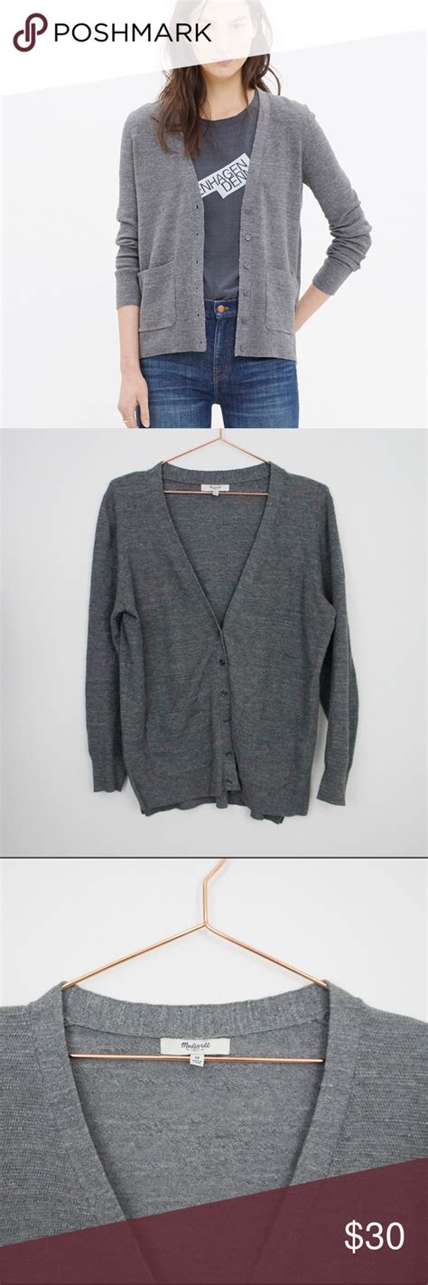 Madewell Gray Knit Cardigan Sweater Medium Knit Sweater Cardigan