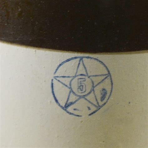 Vintage Five Gallon Stoneware Crock With Blue Western Circle Star Logo