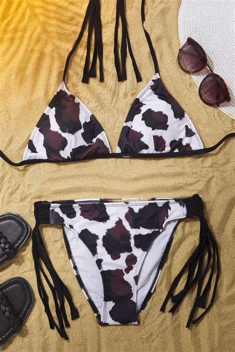 Jual Trendyol Cow Patterned Triangle Tied Regular Bikini Set