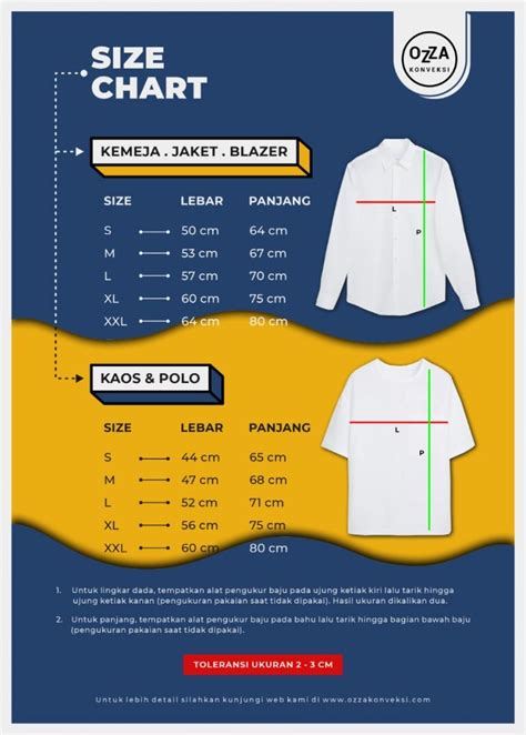 Size Chart Ozza Konveksi Jogja