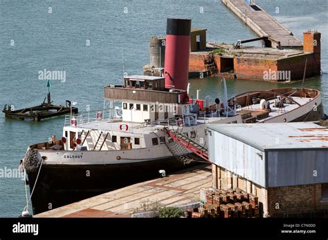 Steam Powered Tug Boat Ship Calshot Alongside At Southampton Docks Hampshire England Awaiting