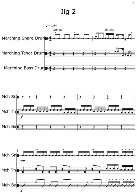 Jig 2 Sheet Music For Marching Snare Drums Marching Tenor Drums