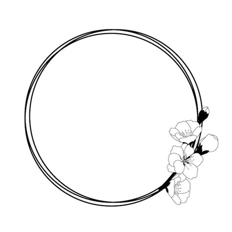 Premium Vector Round Black And White Frame With Cherry Blossoms