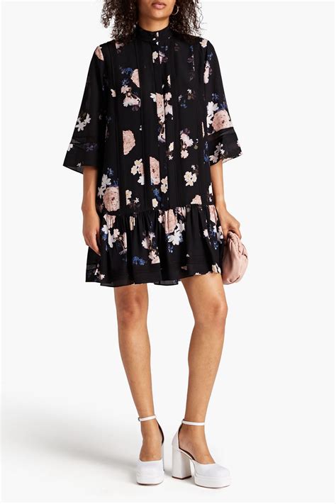 ERDEM Bertram Lace Paneled Floral Print Silk Chiffon Mini Dress THE