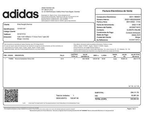 Factura Addidas Test Adidas Colombia Ltda Nit Av Cll