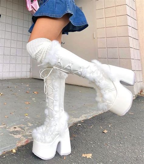 White Faux Fur Fluffy Winter Platform Boots Demonias Inspired Etsy