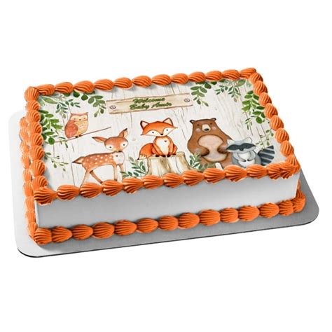 Mehofoto Woodland Baby Shower Backdrop Woodland Animals Edible Cake