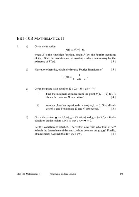 2017 Mathematics Exam Paper 2017 For Imperial College London Year 1
