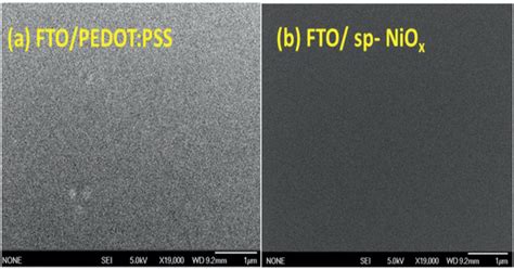 FESEM Topview Surface Images Of A FTO PEDOT PSS And B FTO SpNiOx