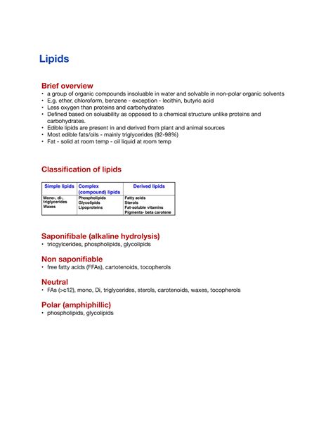 Lipids Lecture Notes Topic Lipids Classification Of Lipids Brief