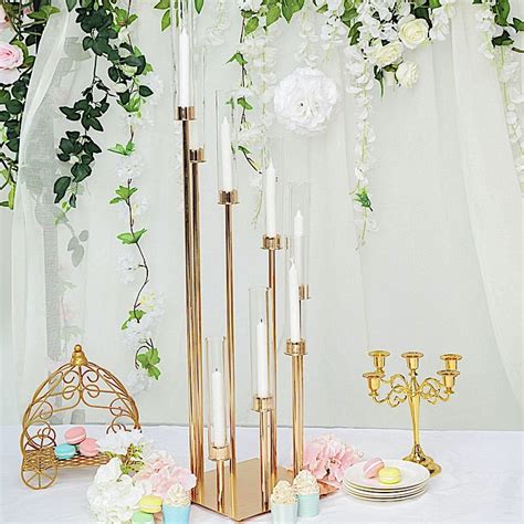 BalsaCircle 41 Inch Tall Gold Candelabra Candle Holder Glass Home