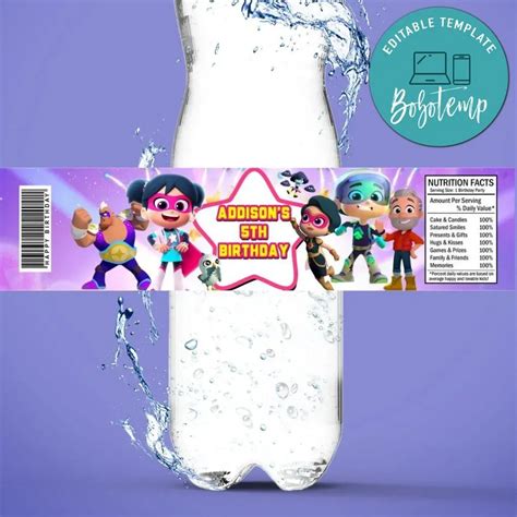 Starbeam Birthday Water Bottle Label Template Createpartylabels