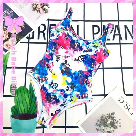 Gucci Tye Dye Mickey Mouse Swimsuit Beach Babe Bikini