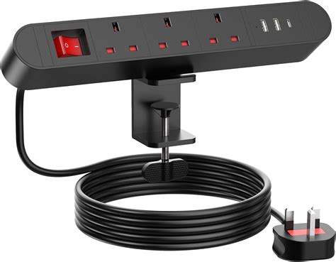 Desk Power Socket With USB C PD20W Desk Power Strip 3 Way Plug Desk