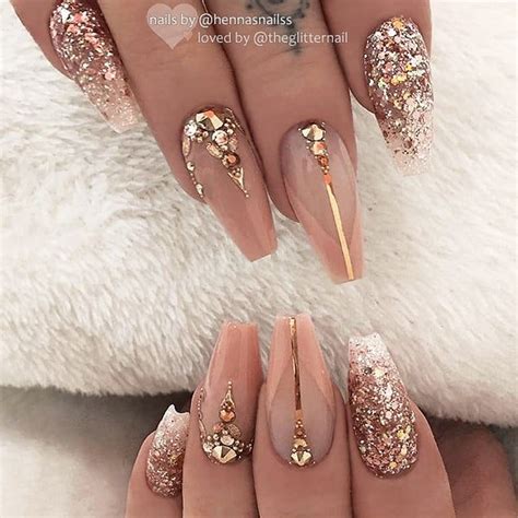 Theglitternail Get Inspired On Instagram Nude Glitter And Crystals On Coffin Nails