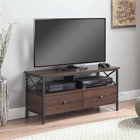 China Black Industrial Wood TV Stand With 2 Drawers For Living Room