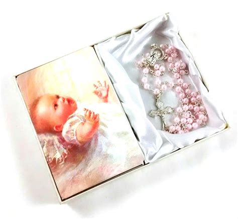 Baby Boygirl Baptismal Rosary And Prayer Card Set