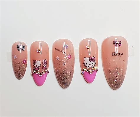 Pink Kitty Hello Kitty Themed Nails Press On Nails Kawaii Etsy