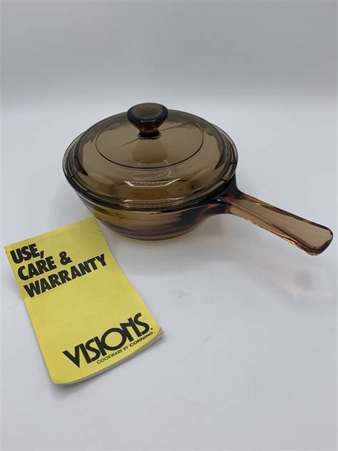 Vintage Corning Vision Ware Saucepan L Amber Lid P C Usa Pot Pan