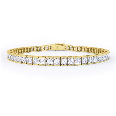 Princess Moissanite 18ct Yellow Gold Tennis Bracelet Jian London