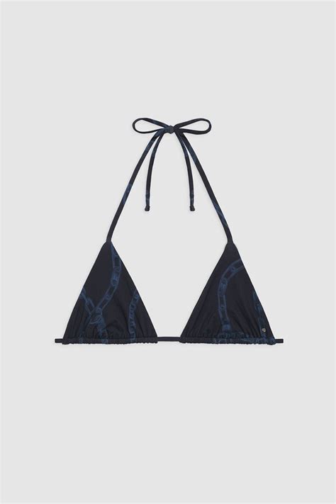 Anine Bing Amara Bikini Top Link Print Navy Editorialist